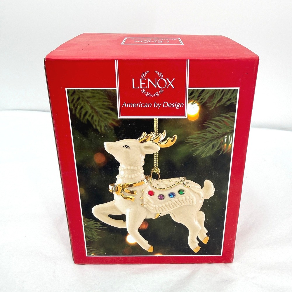 Lenox Holiday Gems Reindeer Ornament Porcelain Jewel Gold Accents Christmas
